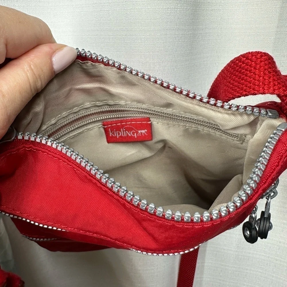 Kipling Red Crossbody Bag Small Double Outside Pockets Jaxton Gorilla Charm